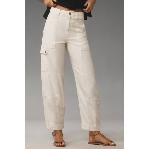 Anthropologie Carson Utility Barrel Pants White Cargo Size 10 - Picture 2 of 15